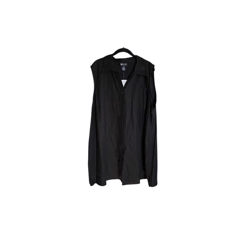 Maggie Barnes NWT plus size black linen blend Sequin embellished Blouse S/3X